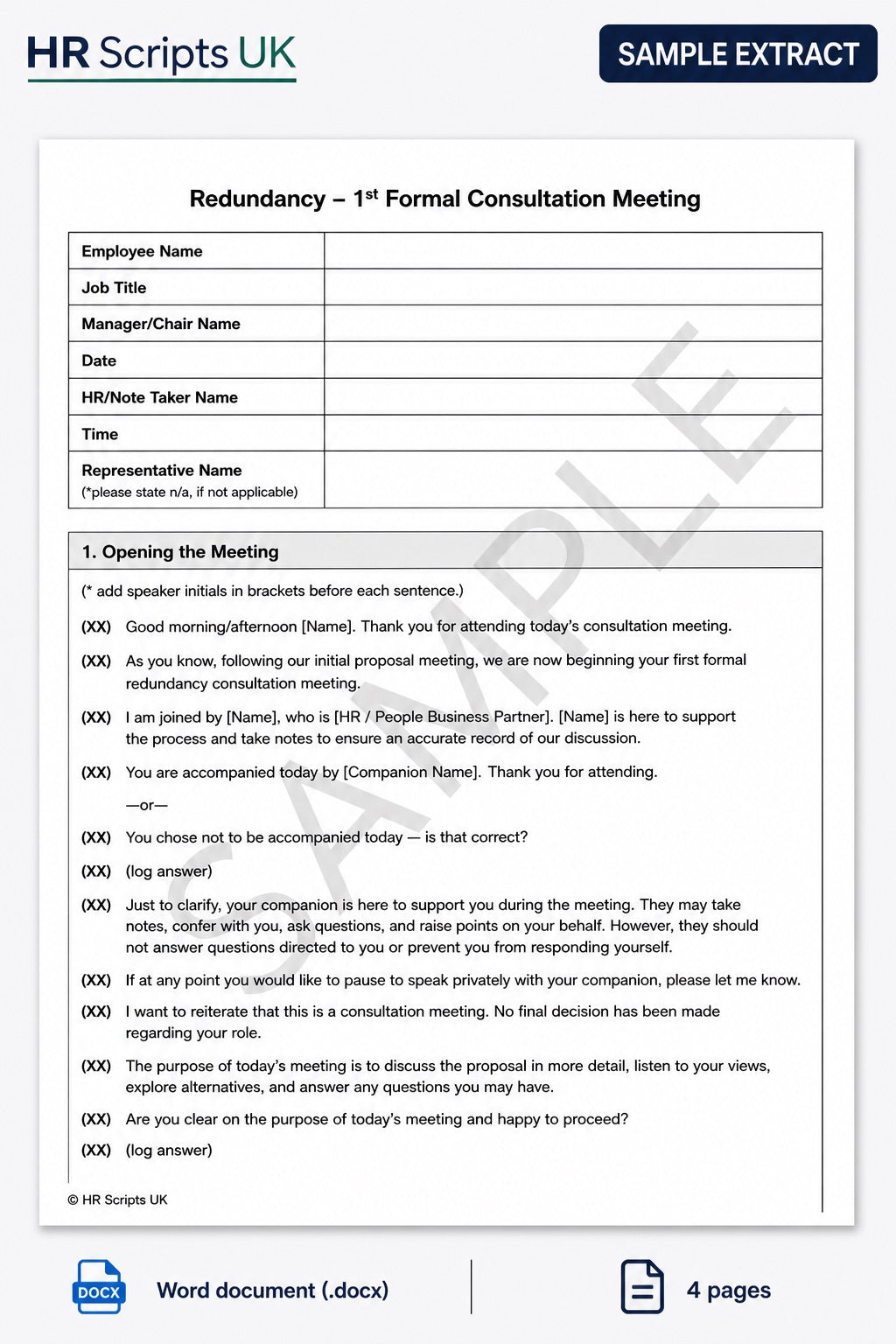 Redundancy Consultation Script - First Formal Meeting