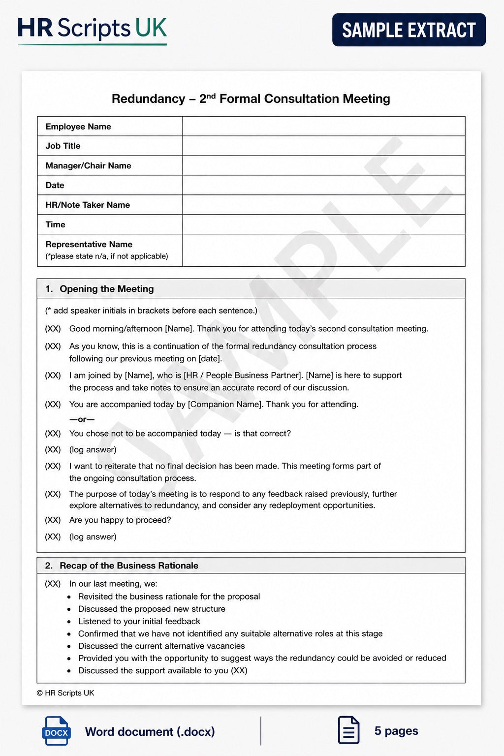 Redundancy Consultation Script - Second Formal Meeting