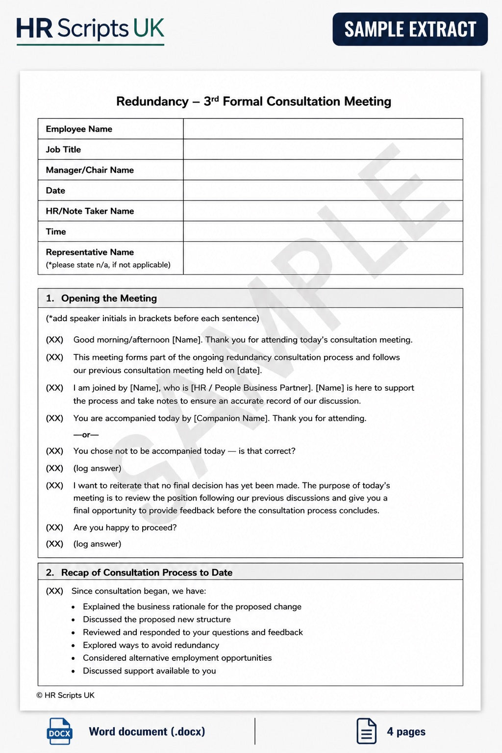 Redundancy Consultation Script - Third Formal Meeting