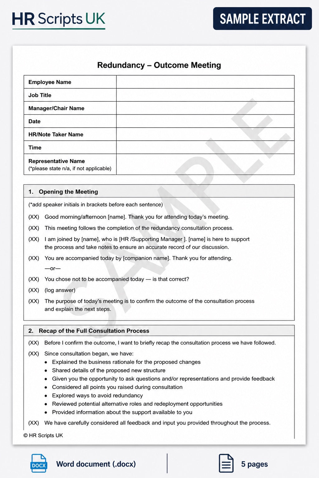 Redundancy Outcome Meeting Script