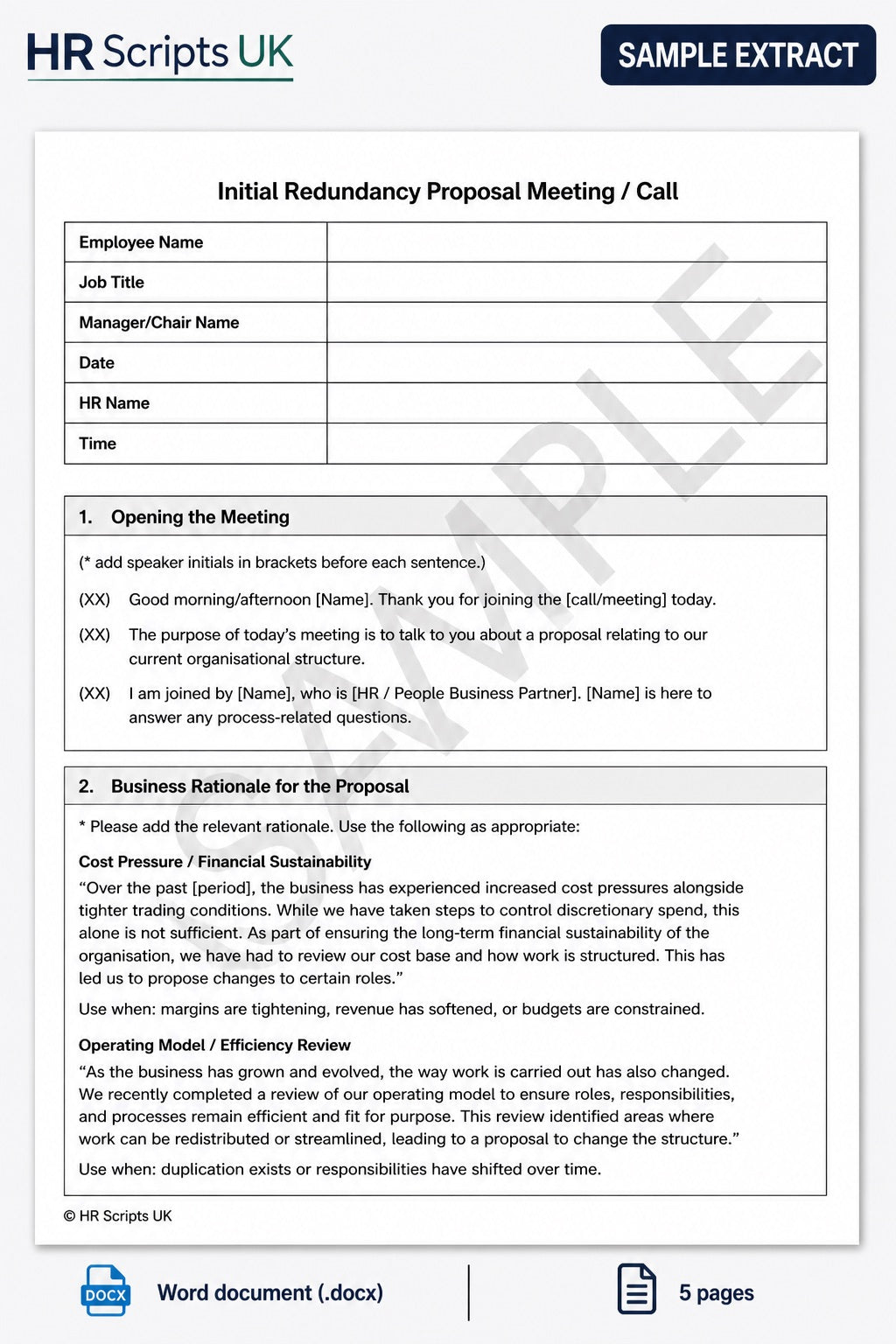 Redundancy Proposal Script - Having the First Employee Conversation (At-Risk Stage)